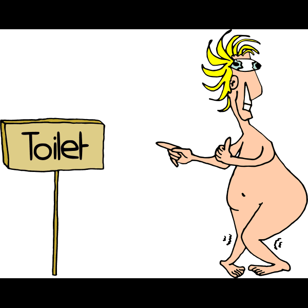 Cartoon Guy Pointing Toilet Sign