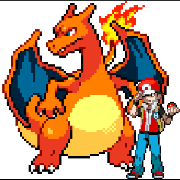 Pixelated Charizard And Rojo